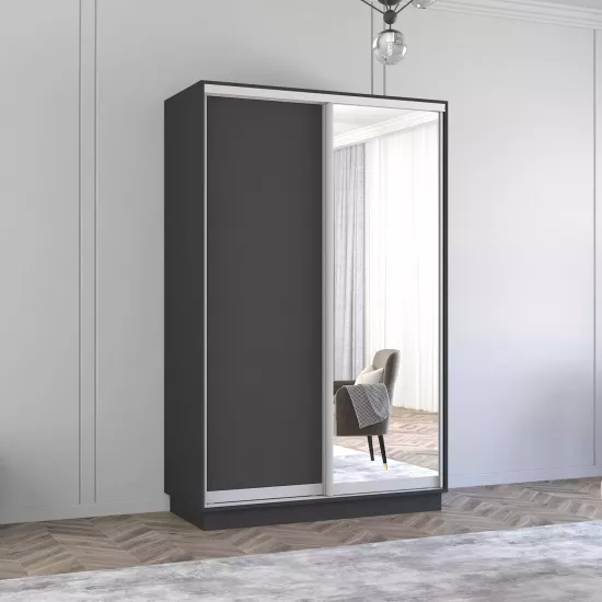 Шкаф купе Mobildor Aron P, 170x240x60 cm, зеркальные двери и ДСП, Антрацит