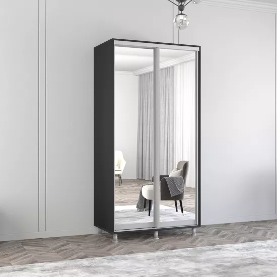 Dulap-cupeu Mobildor Aron S, 130x230x60 cm, uși glisante din oglindă, Antracit