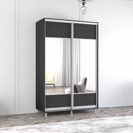 Шкаф купе Mobildor Aron S K1, 150x200x60 cm, двери ДСП с зеркалом горизонтально, Антрацит