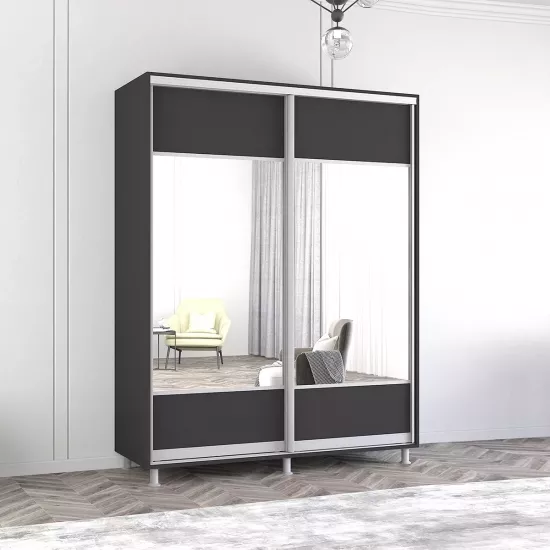Шкаф купе Mobildor Aron S K1 (160x230) раздвижные двери ДСП с зеркалом горизонтально, Anthracite