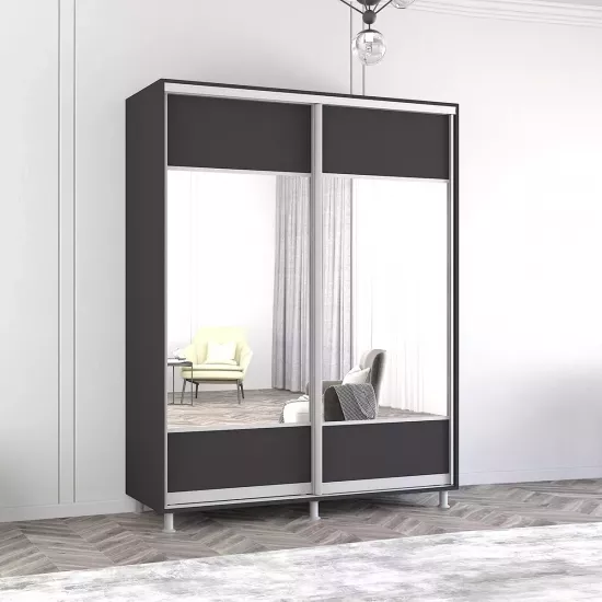 Dulap-cupeu Mobildor Aron S K1, 170x230x60 cm, uși PAL cu oglindă orizontal, Antracit
