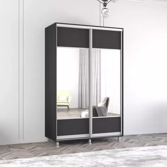 Шкаф купе Mobildor Aron S K1, 140x240x60 cm, двери ДСП с зеркалом горизонтально, Антрацит