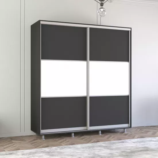 Шкаф купе Mobildor Aron S K, 200x220x60 cm, двери ДСП горизонтально, Антрацит