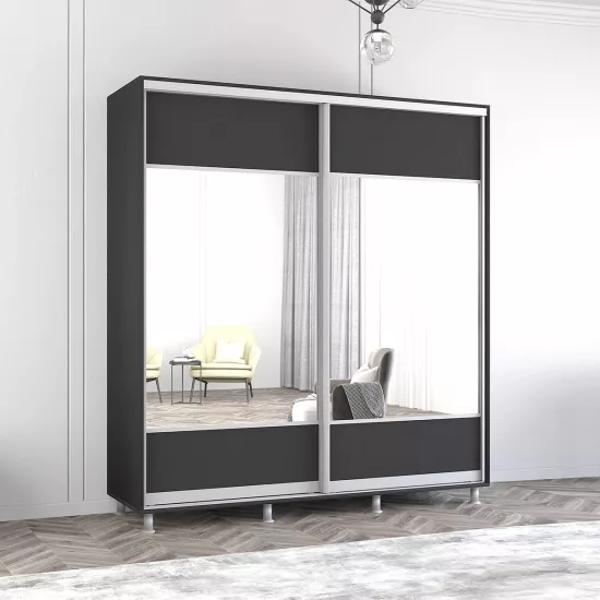 Dulap-cupeu Mobildor Aron S K1, 200x240x60 cm, uși PAL cu oglindă orizontal, Antracit