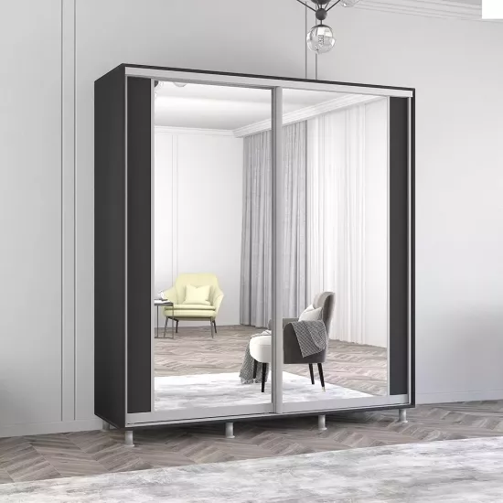 Dulap-cupeu Mobildor Aron S K2, 190x220x60 cm, uși PAL cu oglindă vertical, Antracit