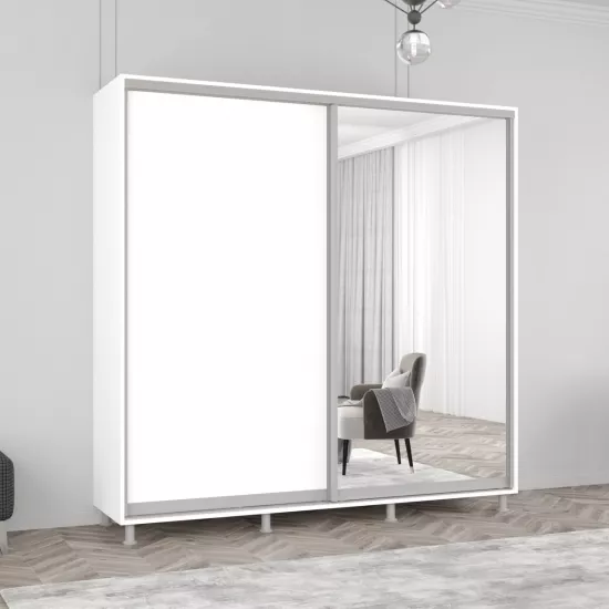 Шкаф купе Mobildor Aron S, 190x210x60 cm, зеркальные двери и ДСП, Белый