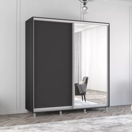 Шкаф купе Mobildor Aron S, 200x200x60 cm, зеркальные двери и ДСП, Антрацит