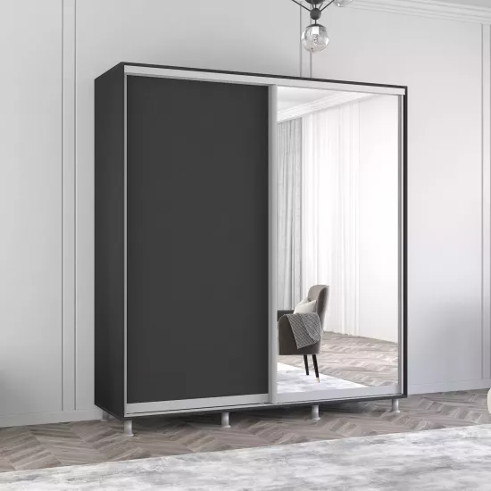 Dulap-cupeu Mobildor Aron S, 190x210x60 cm, uși oglindă și PAL, Antracit