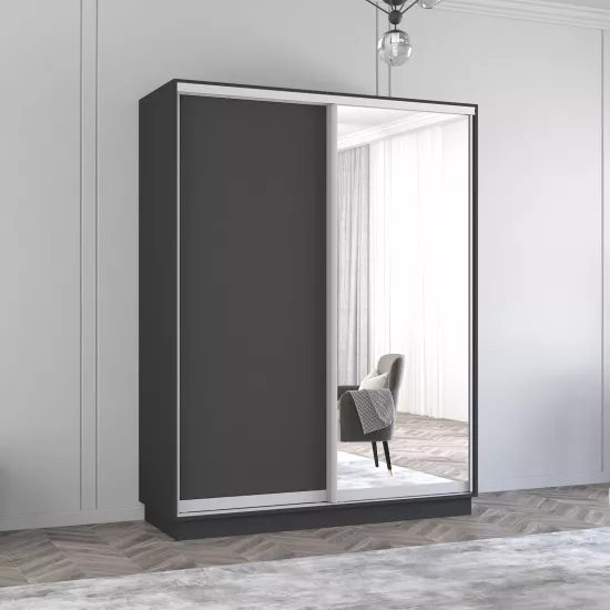 Dulap-cupeu Mobildor Fox, 170x200x60 cm, uși oglindă și PAL, Antracit