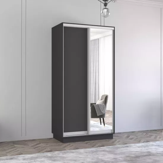 Dulap-cupeu Mobildor Fox, 120x220x60 cm, uși oglindă și PAL, Antracit