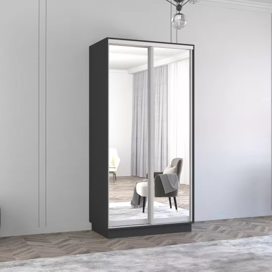 Dulap-cupeu Mobildor Fox, 130x210x60 cm, uși glisante din oglindă, Antracit