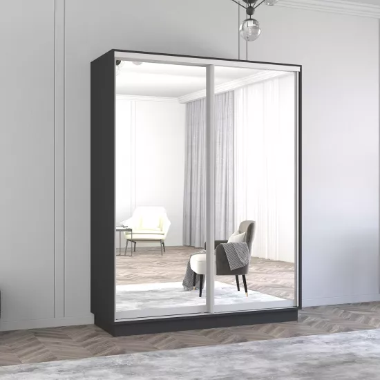 Dulap-cupeu Mobildor Fox, 170x210x60 cm, uși glisante din oglindă, Antracit