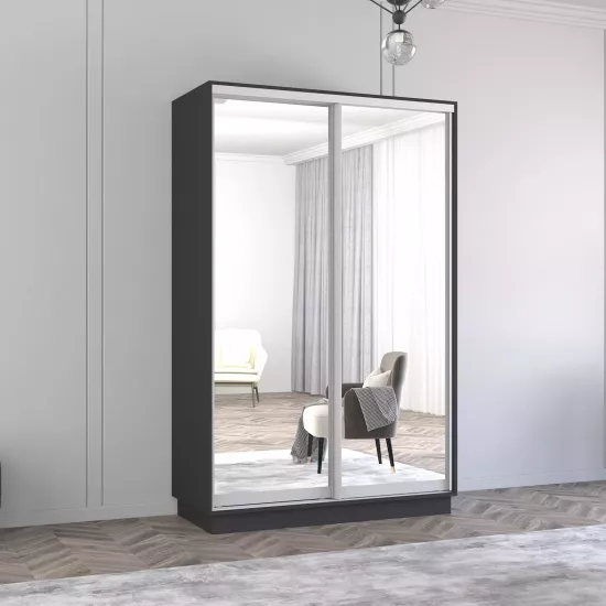 Dulap-cupeu Mobildor Fox, 140x220x60 cm, uși glisante din oglindă, Antracit