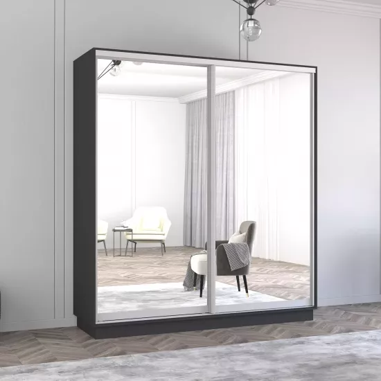 Dulap-cupeu Mobildor Fox, 170x240x60 cm, uși glisante din oglindă, Antracit