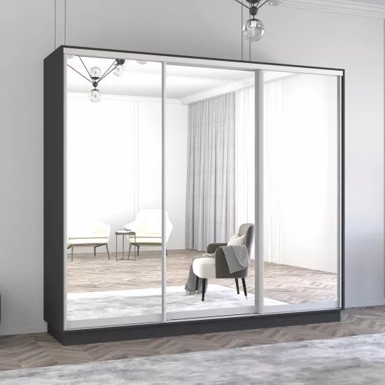 Dulap-cupeu Mobildor Fox, 320x200x60 cm, uși glisante din oglindă, Antracit