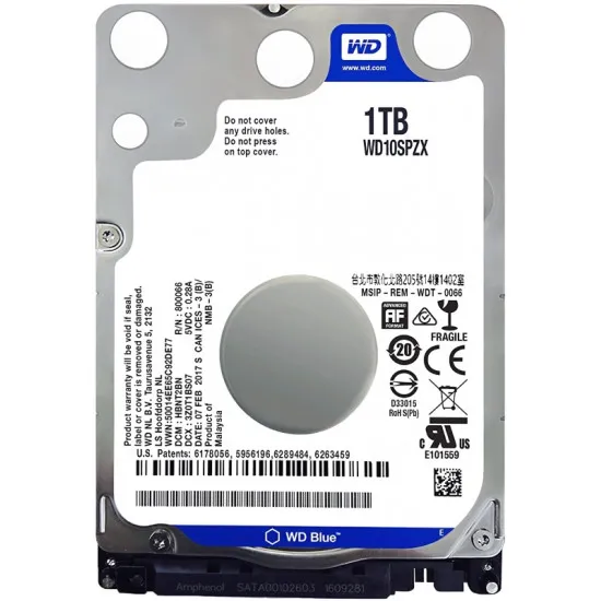 2.5" Жесткий диск 1 TB Western Digital Blue, 5400 rpm, 128 MB, SATA III (WD10SPZX)
