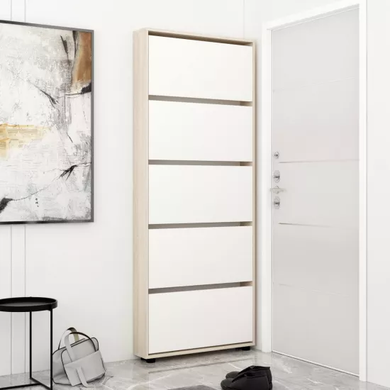 Обувница Mobildor Leo Slim, 90x16x203 см, Sonoma/White