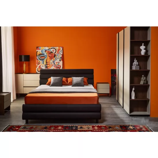 Set dormitor Ambianta Kosmo cu pat 1.8m, Black/Catania/Fungo