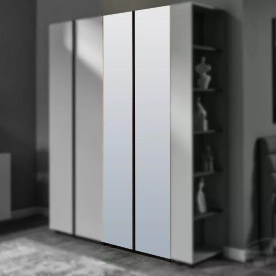 Dulap Ambianta Kosmo (80x52x224 cm) cu polite/bara si usi oglinda, Catania/Fungo