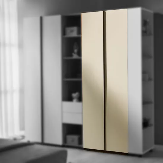 Dulap Ambianta Kosmo (80x52x224 cm) cu bara, usi pal, Artisan/Crem