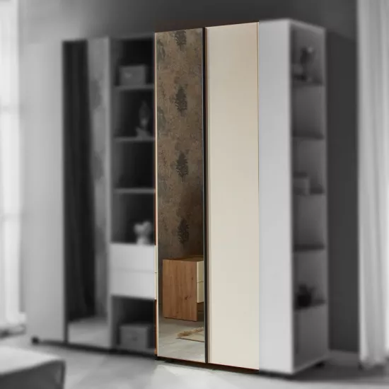 Dulap Ambianta Kosmo (80x52x224 cm) cu polite si usi combinate, Artisan/Crem