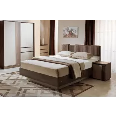 Set dormitor Ambianta Malta, pat cu suport Pal, Nuc/Fungo