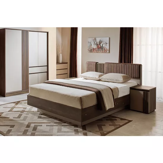 Set dormitor Ambianta Malta, pat cu suport Pal, Nuc/Fungo