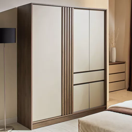 Dulap combinat Ambianta Malta (160x55,3x200 cm) cu ușă glisantă și cu uși cu balamale, Nuc/Fungo
