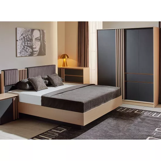 Set dormitor Ambianta Malta, pat cu somiera, Cremona/Grafit