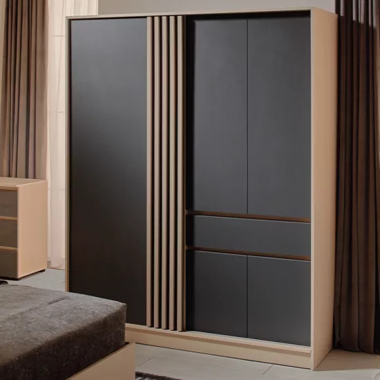 Dulap Ambianta Malta (160x55,3x200 cm) cu ușă glisantă și cu uși cu balamale, Cremona/Grafit