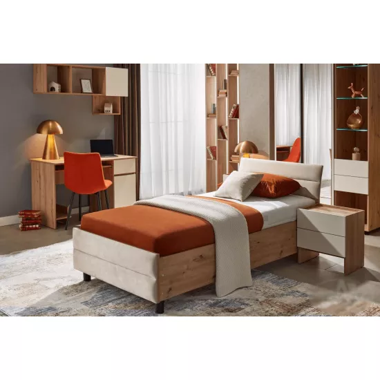 Set dormitor Ambianta Kosmo Star cu pat 1.2m, Beige/Artisan-Crem