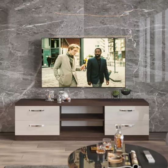 Comoda TV PS ТВХ-120 (120 cm), Mokka/Bianco-bej Luciu