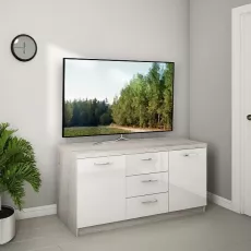 Comodă Bafimob BX-150 (3 sertare) (150 cm), Corton Stejar/Alb Luciu