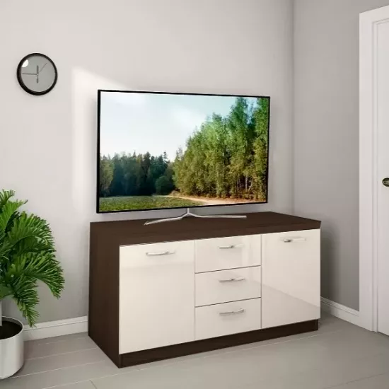 Comodă Bafimob BX-150 (3 sertare) (150 cm), Mokka/Bianco-bej Luciu