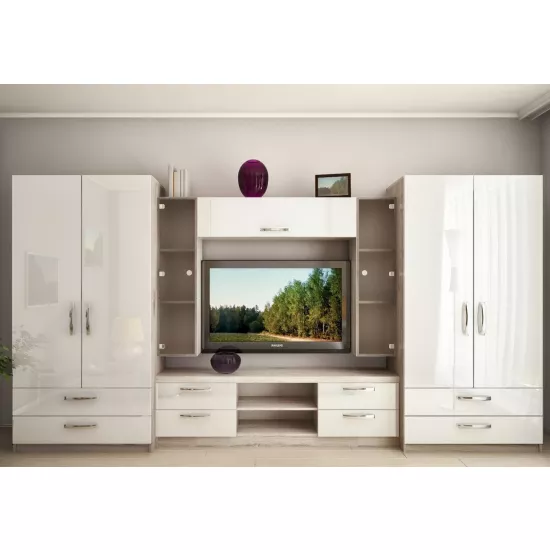 Living Bafimob Ira-X cu sticla (ТV-1,2m) (380 cm), Corton Stejar/Alb Luciu