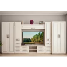 Стенка Bafimob Людмила-Мини Ф (ТВ-1.5м) c фрезеровкой (390 см), Кортон/Белый дуб