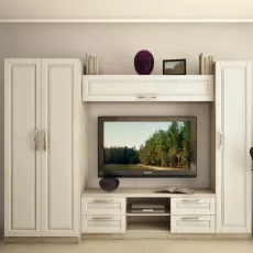 Living Bafimob Elena Mini-F cu elemente frezate (270 cm), Corton Stejar/Alb stejar