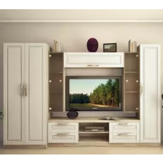 Living Bafimob Elena-F cu sticla (3m) (ТV-1,2m) cu elemente frezate (300 cm), Corton Stejar/Alb stejar