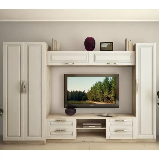 Стенка Bafimob Елена-Ф c фрезеровкой (300 см), Кортон/Белый дуб