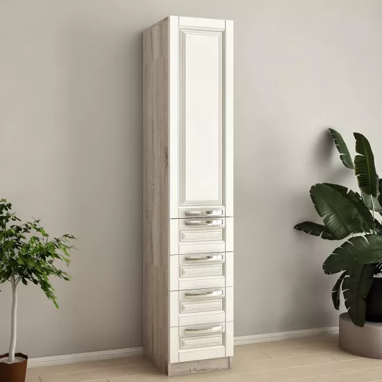 Dulap penal Bafimob PF-40 (4 sertare) (40 cm) cu elemente frezate, Corton Stejar/Alb stejar