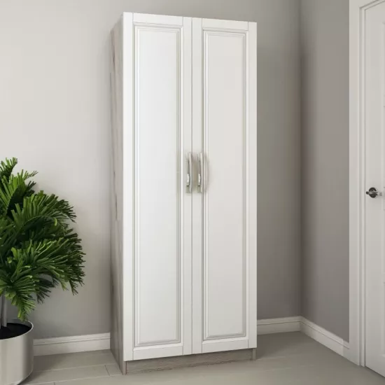 Dulap Bafimob PF-80 (80 cm) cu elemente frezate, Corton Stejar/Alb stejar