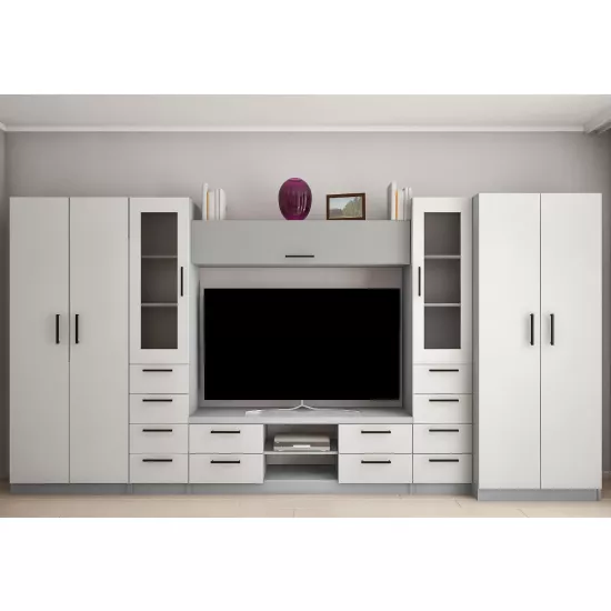 Living Bafimob Liudmila Mini-Y cu sticla (ТV-1,5m) (390 cm), Gri/Gri deschis