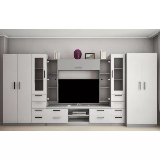 Living Bafimob Liudmila-Y cu sticla (ТV-1,2m) (420 cm), Gri/Gri deschis