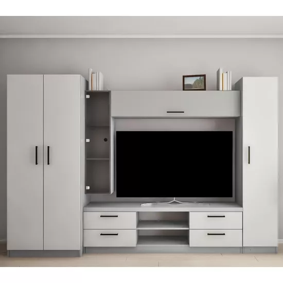 Living Bafimob Elena-Y cu sticla (ТV-1,5m) (300 cm), Gri/Gri deschis