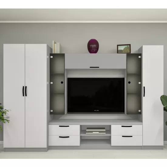 Living Bafimob Elena Max-Y cu sticla (ТV-1,2m) (300 cm), Gri/Gri deschis