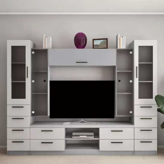 Living Bafimob Y-7 cu sticla (ТV-1,2m) (260 cm), Gri/Gri deschis