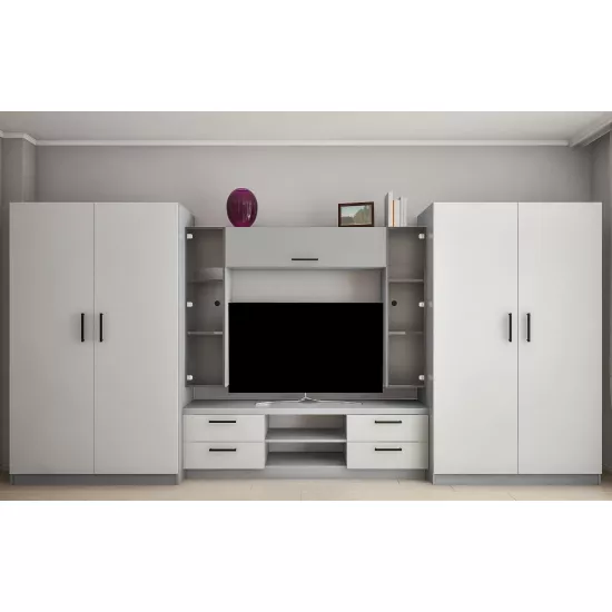 Living Bafimob Roma-Y cu sticla (ТV-1,2m) (420 cm), Gri/Gri deschis