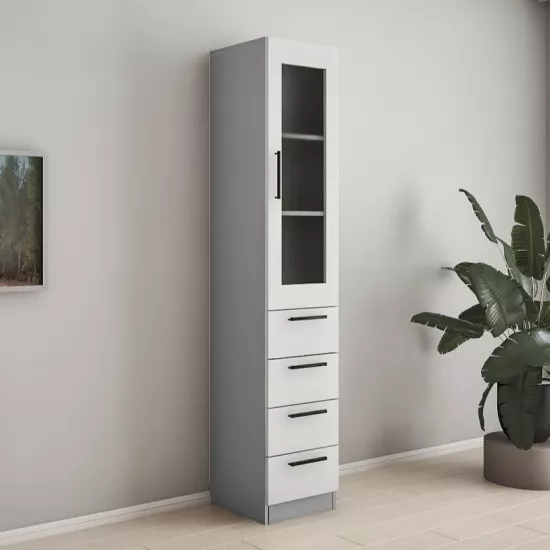 Шкаф пенал Bafimob ПY-40(4 ящ.) стекло (40 см), Серый/Cветло серый