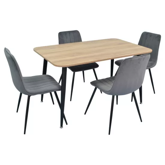 Set de mobilă Eva masa DT 405-2 + 4 scaune XR-154B Dark Grey57 (velur)