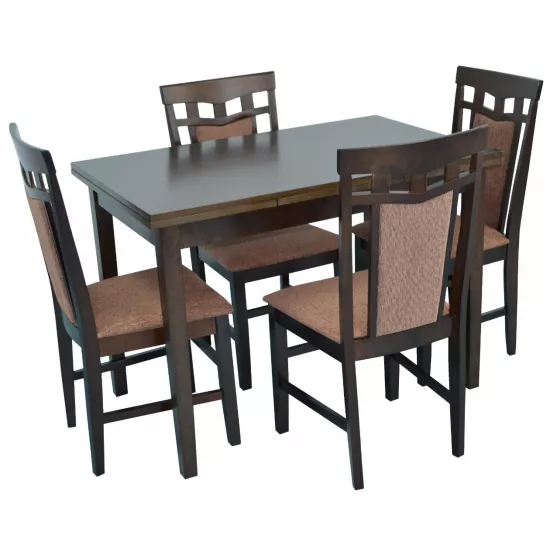 Set de mobilă Eva masa HV-30V Chocolate + 4 scaune DEPPA R (Chocolate, F-789 Brown )